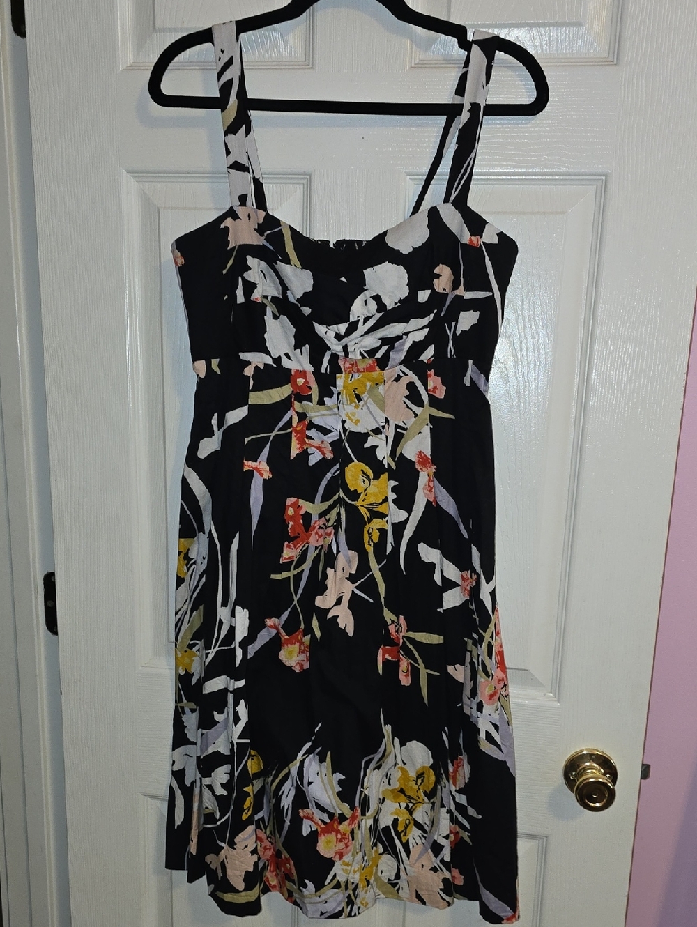 R&K Black Mini Dress with Yellow & Pink Floral Print
